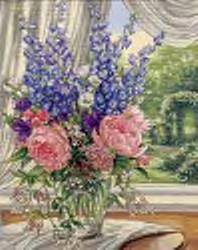 Peonies and Delphiniums - Click Image to Close