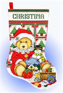 Teddy Bear Santa Stocking - Click Image to Close