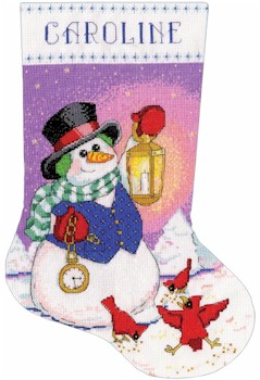 Snowman with Lantern Stocking - Click Image to Close