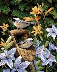 Chickadees & Lillies - Click Image to Close