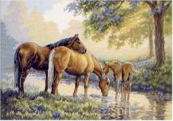 Horses by a Stream - Click Image to Close