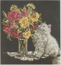 Cat and Flowers - Click Image to Close