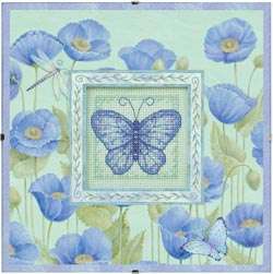 Blue Poppies and Butterfly - Click Image to Close