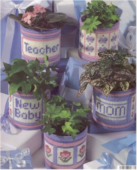 Flowerpot Cover-ups in Plastic Canvas - Click Image to Close