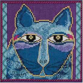 Laurel Burch Wild Blue Cat Linen - Click Image to Close