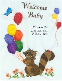 Balloons and Raccoon Baby Birth Sampler - Click Image to Close